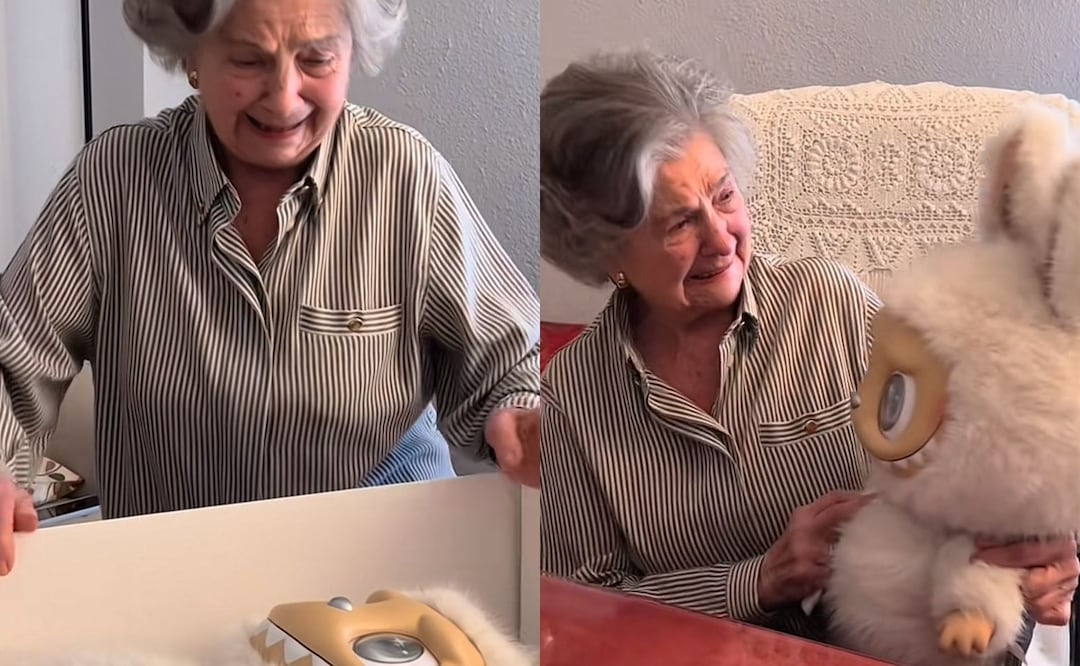 Así reaccionó la mujer de 90 años cuando sus nietos le regalaron un Labubu gigante. Fotos: TikTok