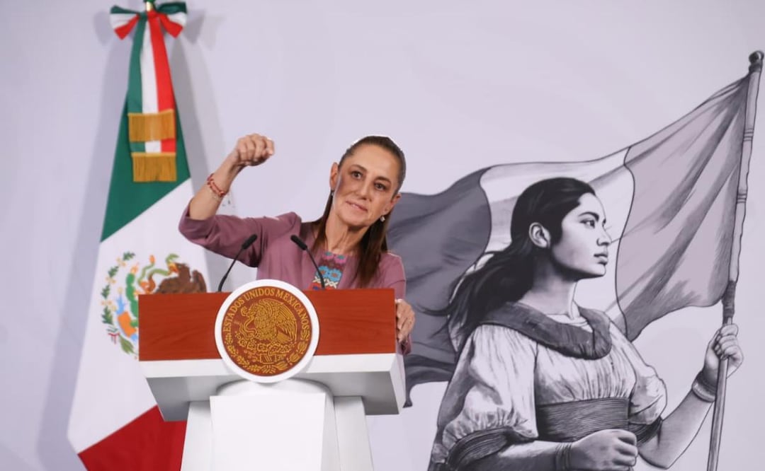 Presidenta Claudia Sheinbaum Pardo durante su conferencia de prensa desde Palacio Nacional este 24 de junio. Foto: Karla Guerrero / EL UNIVERSAL