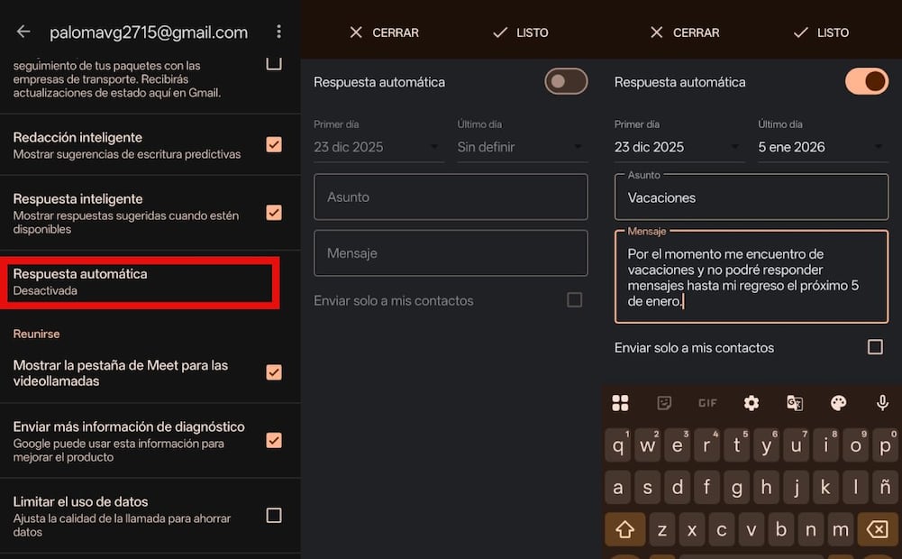 ¿Cómo poner tu correo en modo "no molestar" en vacaciones? Imagen: captura de pantalla