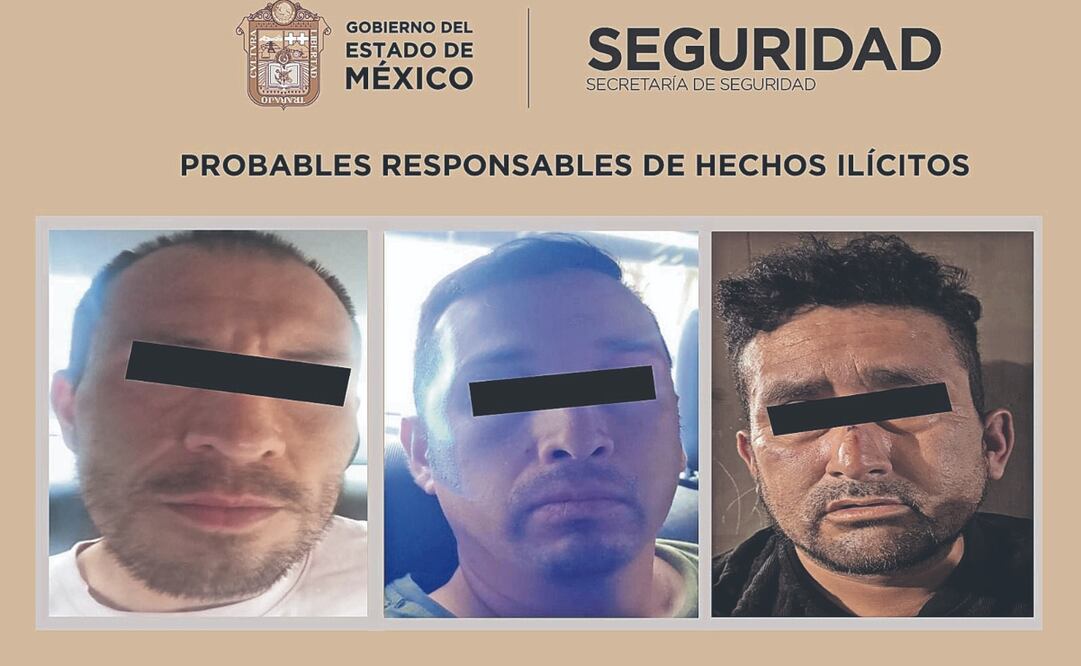 Los tres hombres, uno de ellos identificado como policía municipal de Ecatepec, fueron arrestados en San Martín de las Pirámides. Foto Especial