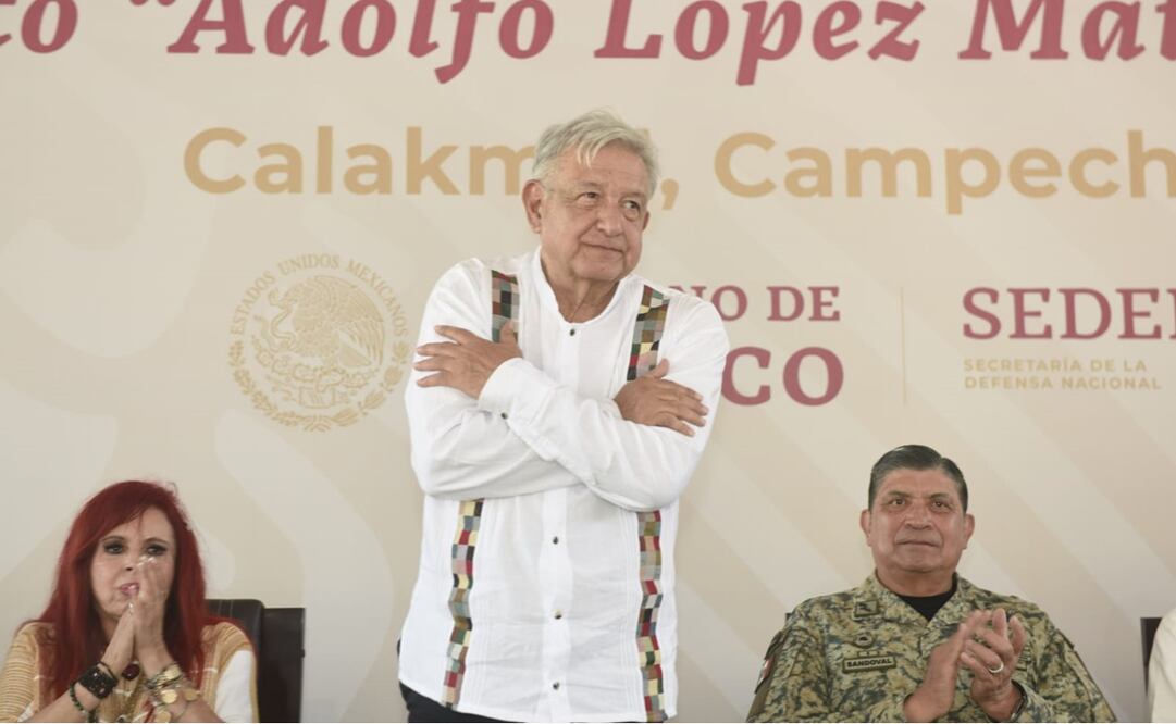 Presidente de México, Andrés Manuel López Obrador, Layda Sansores y Luis Cresencio Sandoval. Foto: Especial