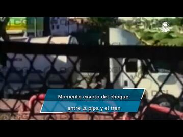Revelan momento exacto en el que pipa impacta contra tren en Aguascalientes