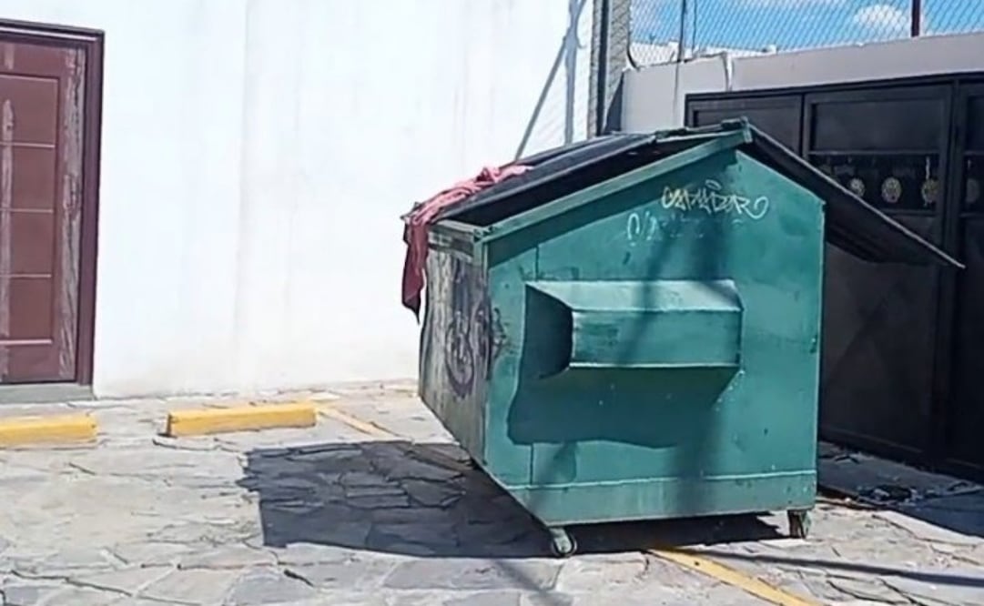 Este es el contendor en el que fue encontrado el bebé. (14/09/25) Foto: Especial