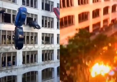 Video viral: Autos caen desde un edificio y explotan