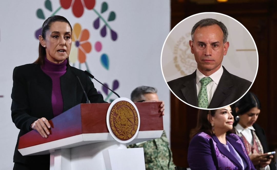 Claudia Sheinbaum en su conferencia matutina el lunes 30 de junio de 2025 en Palacio Nacional y Hugo López-Gatell, exsubsecretario de Salud. Fotos: Berenice Fregoso y archivo / EL UNIVERSAL.