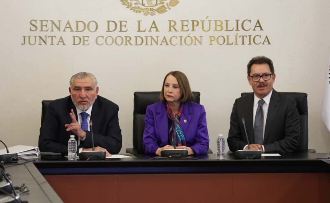 Conferencia de prensa de los senadores Adán Augusto López, Laura Itzel Castillo  e Ignacio Mier en el Senado de la República este miércoles 15 de octubre de 2025. Foto: Carlos Mejía/ EL UNIVERSAL