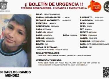 Buscan a Carlos Ramos, niño de 11 años que salió a hacer un trabajo y ya no regresó a casa en Ecatepec