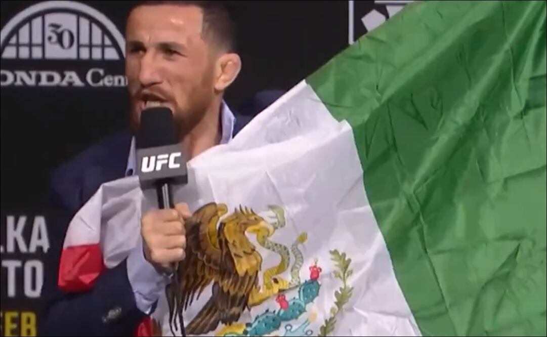 Merab Dvalishvili usó una bandera mexicana para motivarse de cara a su siguiente pelea / Foto: Especiales