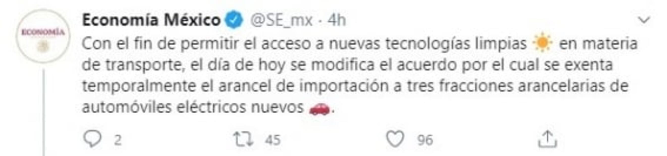 Autos eléctricos, libres de aranceles en México a partir del 4 de septiembre