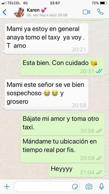 "Mami, este señor se ve sospechoso", alertó Laura Karen tras tomar un taxi