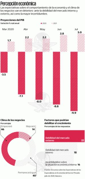 Banxico: analistas amplían a 10% caída prevista del PIB 