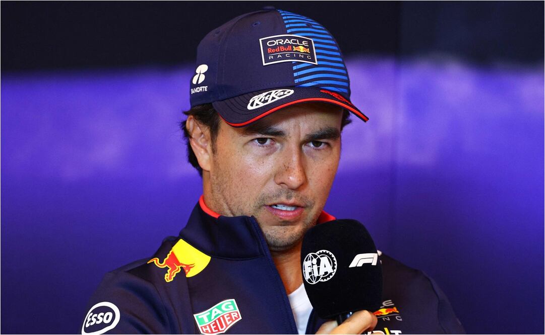 Checo Pérez en conferencia de prensa. FOTO: AFP