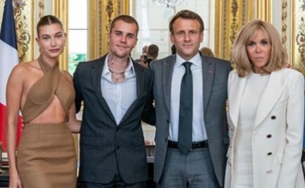 La polémica vestimenta de Justin Bieber y Hailey Baldwin en encuentro con el presidente Macron