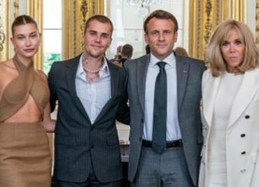 La polémica vestimenta de Justin Bieber y Hailey Baldwin en encuentro con el presidente Macron