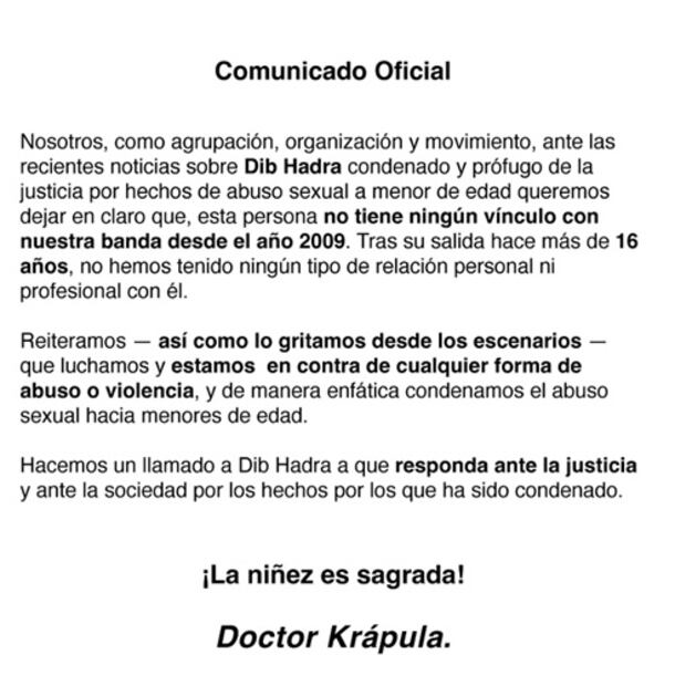 La banda condenó todo acto de abuso y violencia contra las infancias. Foto: Instragram.