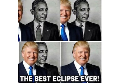 "El mejor eclipse de la historia": Trump comparte meme tapando a Obama