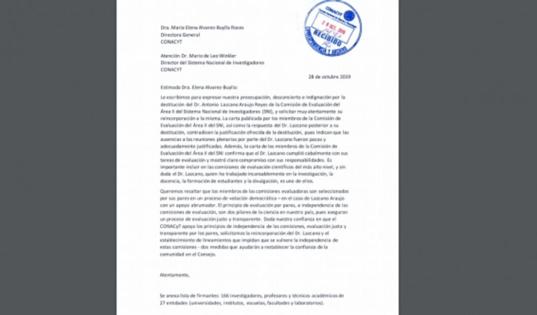 Investigadores y profesores exigen reincorporar a Lazcano Araujo al SNI