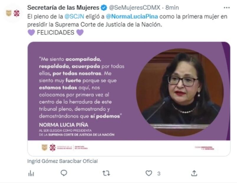 ¡La ministra no tuitea!; SCJN aclara que Norma Lucía Piña no tiene Twitter oficial