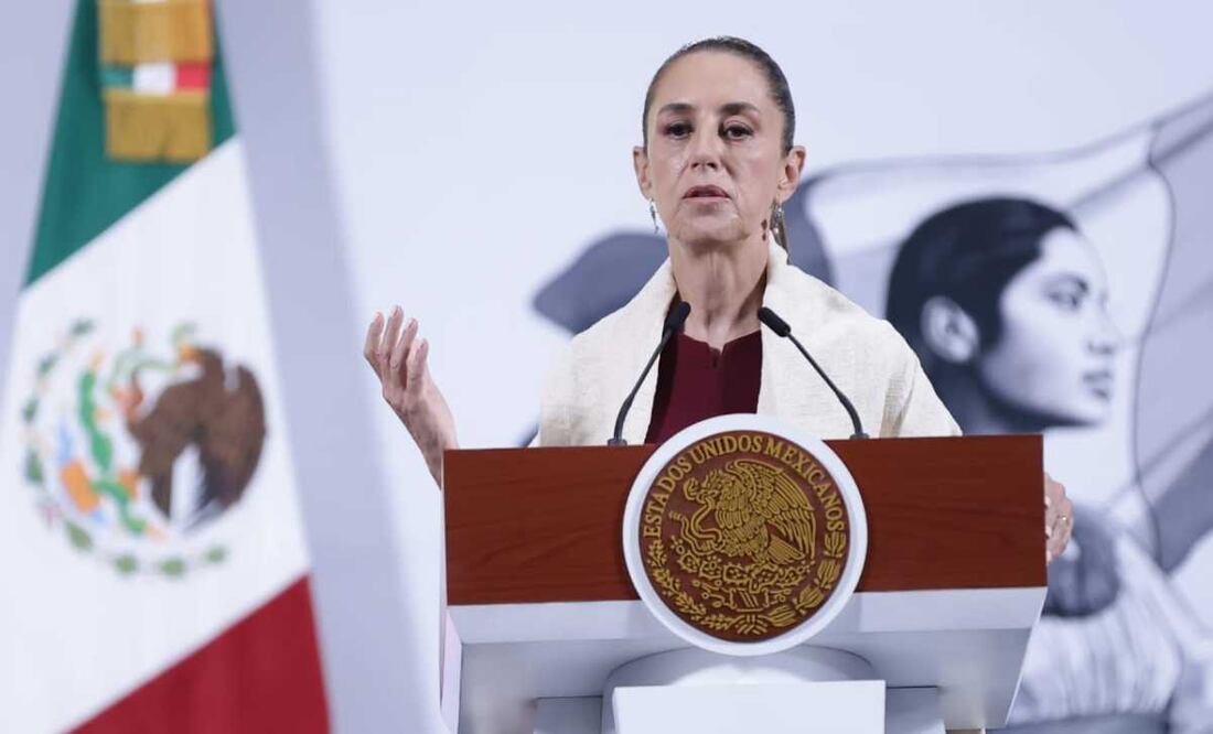 Claudia Sheinbaum, presidenta de México, durante la mañanera del 8 de abril del 2025 en Palacio Nacional. Foto: Fernanda Rojas / EL UNIVERSAL