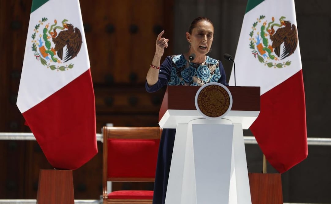 Claudia Sheinbaum, presidenta de México, en su asamblea en el Zócalo capitalino este 9 de marzo. Foto: Diego Simón/ El Universal