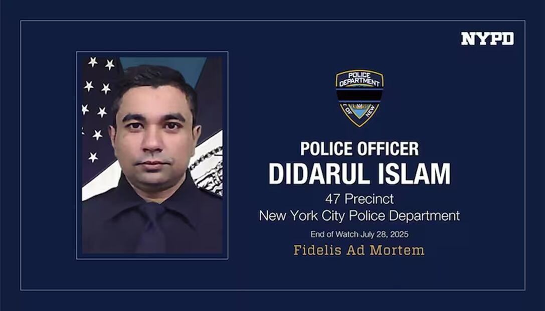 Esta imagen muestra al agente de policía de Nueva York Didarul Islam, quien fue asesinado a tiros en un edificio de oficinas de Manhattan el lunes 28 de julio de 2025, en Nueva York.
New York Police Department