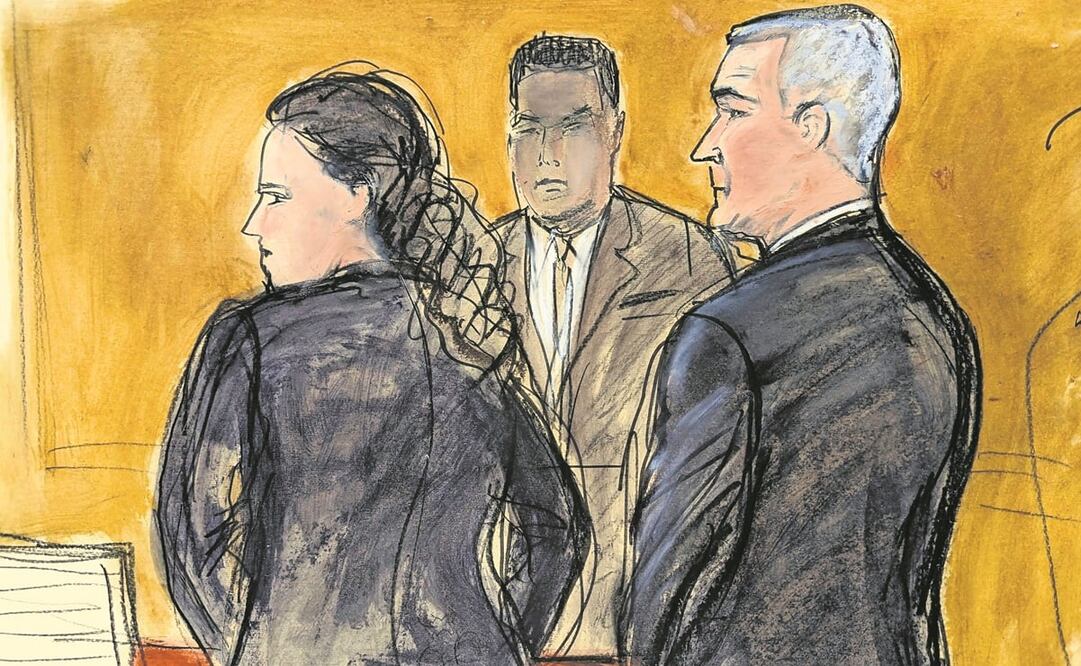 La ilustración muestra a Genaro García Luna (derecha) y a su abogada Valerie Gottlieb (izquierda) en espera de que los miembros del jurado terminen su deliberación y emitan el veredicto. Foto: Elizabeth Williams / AP