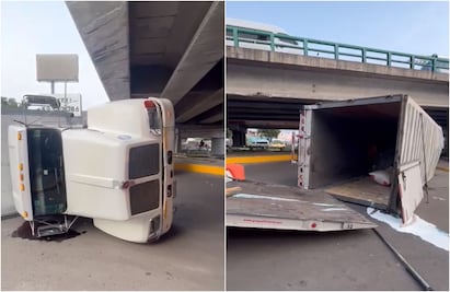 Vuelca camión con 5 toneladas de sellador para pintura en Tlalnepantla