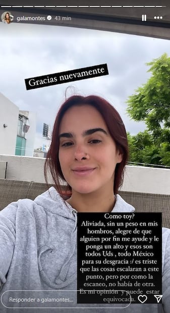 La actriz Gala Montes agradece a sus seguidores el apoyo que le han dado tras revelar la mala relación que tiene actualmente con su madre que antes era su mánager.