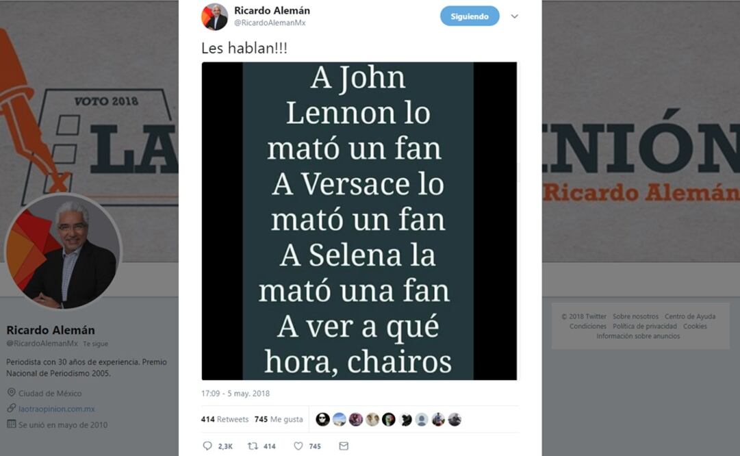 La publicación de Alemán. Foto: tomada de Twitter