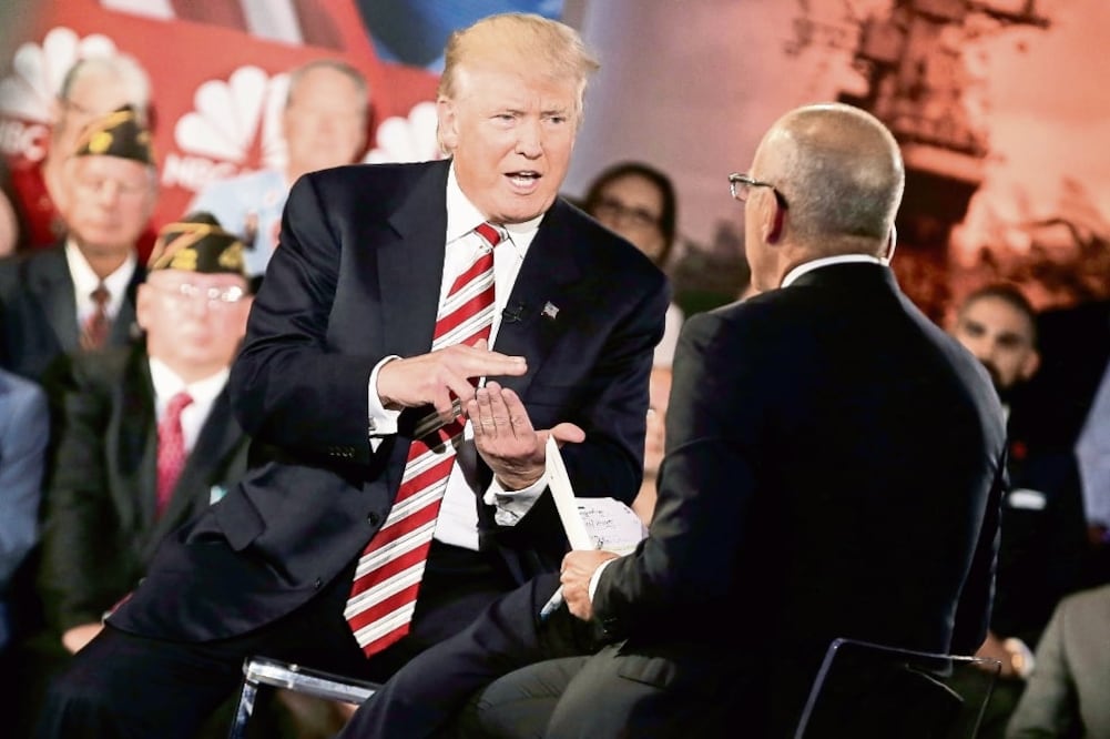 El candidato presidencial republicano Donald Trump conversa con Matt Lauer durante el foro Comandantes en Jefe, en Manhattan, Nueva York (MIKE SEGAR. REUTERS)