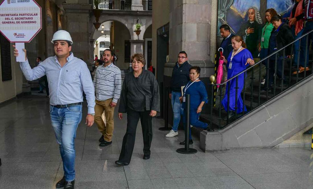 Delfina Gómez, gobernadora del Edomex, participando en el Simulacro Nacional 2025 / Foto: Especial