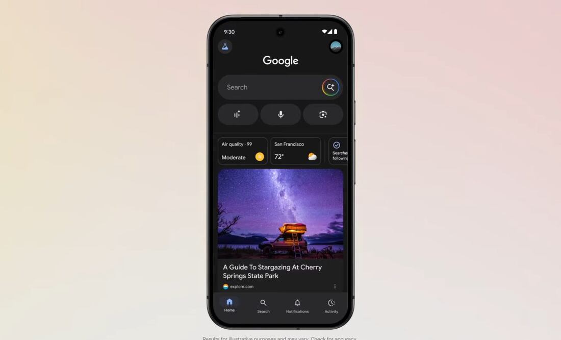 Google prueba chats de voz con IA en tiempo real en el buscador. Imagen: captura de pantalla