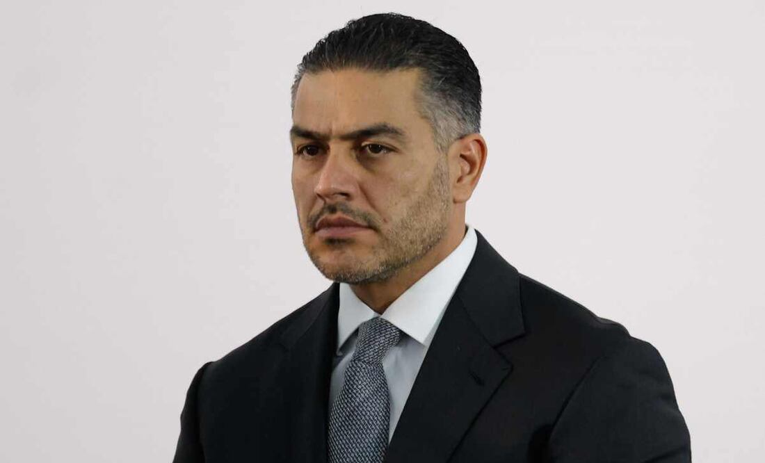 Omar García Harfuch, titular de la SSPC, en conferencia de prensa del Gabinete de Seguridad con motivo del asesinato del alcalde de Uruapan. Foto: Diego Simón / EL UNIVERSAL.