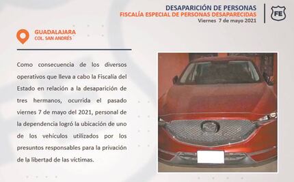 Hallan auto con el que plagiaron a hermanos en Jalisco