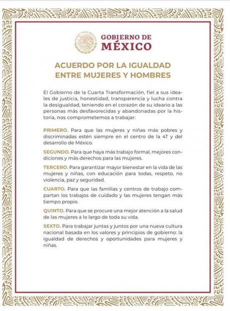 AMLO firma acuerdo por la Igualdad entre Mujeres y Hombres; no habrá machismo, dice
