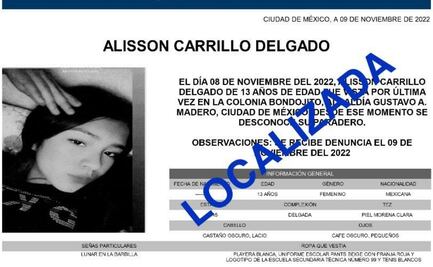 Hallan a Alisson sana y salva, menor desaparecida en la GAM