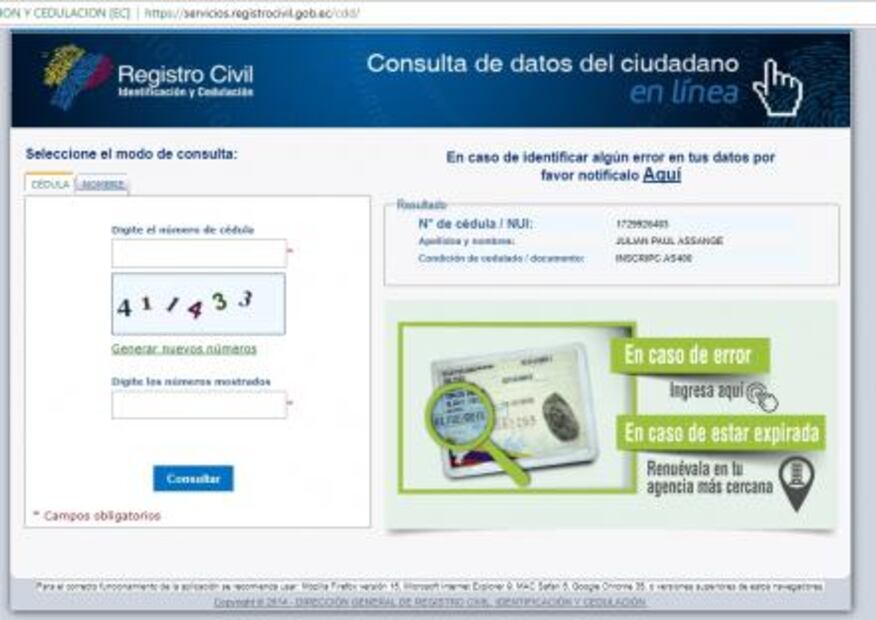 Julian Assange obtiene cédula de identidad ecuatoriana