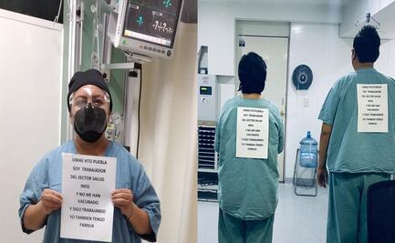 Médicos del IMSS en Puebla protestan por falta de vacuna; “yo también tengo familia”, dicen