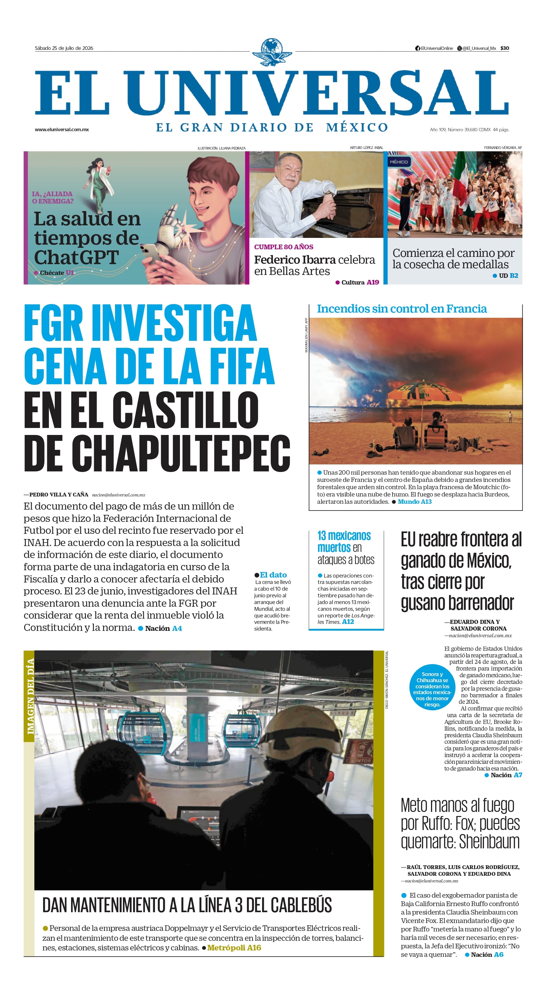 Portada impresa del 25 de julio de 2026