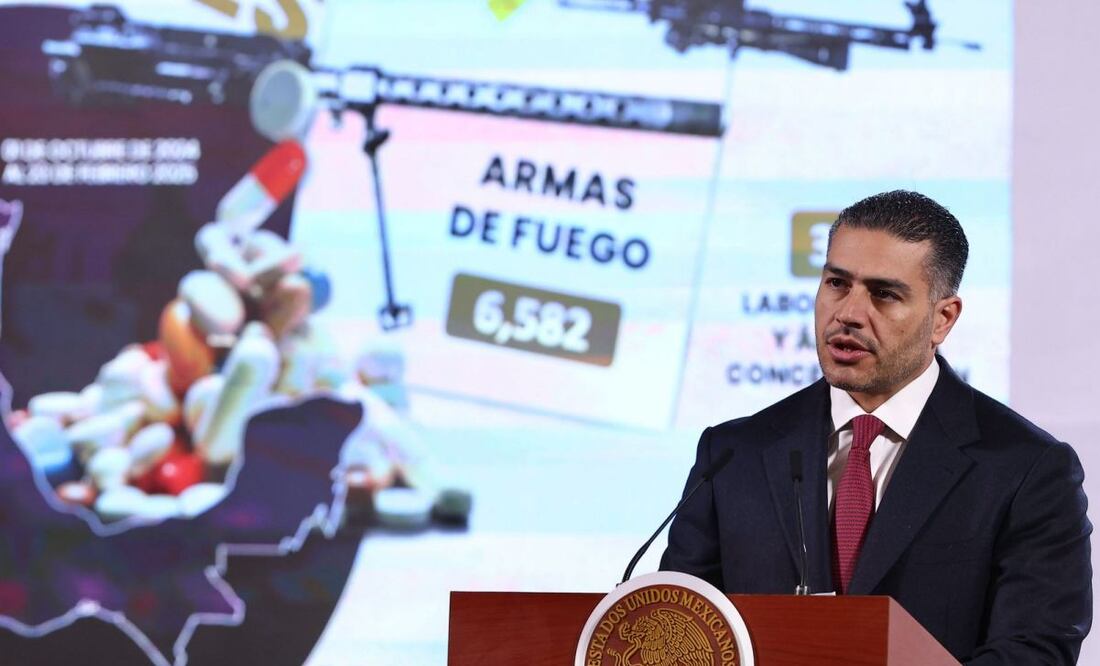 Omar García Harfuch, titular de la SSPC, durante la mañanera de 25 de febrero del 2025. Foto: Berenice Fregoso / EL UNIVERSAL