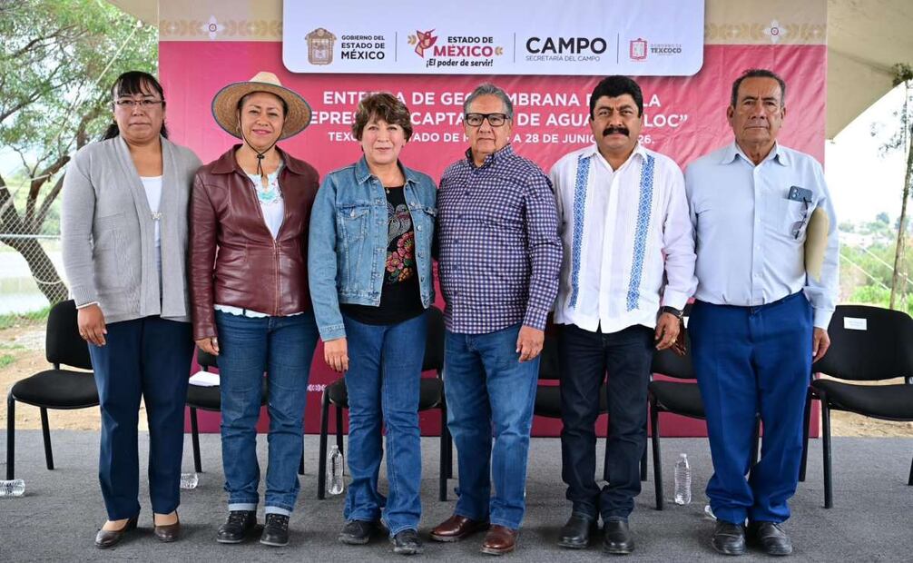 Delfina Gómez entrega olla de captación en Texcoco; almacenará 50 millones de litros.
Foto: Especial.