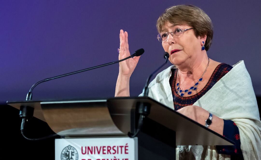 La Alta Comisionada de los Derechos Humanos de la ONU, Michelle Bachelet, pronuncia un discurso durante la Semana de los Derechos Humanos en la Universidad de Ginebra, en Ginebra, Suiza. FOTO: EFE