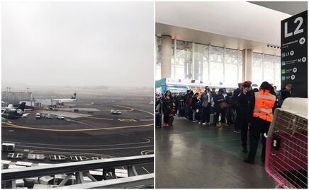 Colapsa AICM. Fallas en sistema de Migración y banco de niebla afectan operaciones