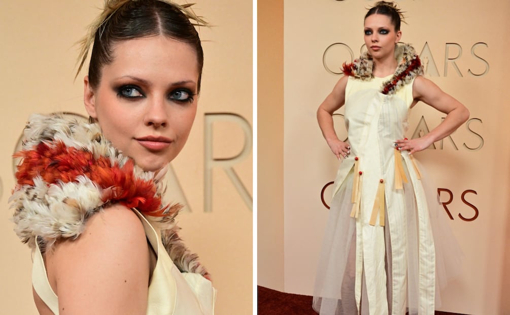 La actriz noruega Lea Myren llevó un vestido de silueta irregular. Foto: AFP, AP