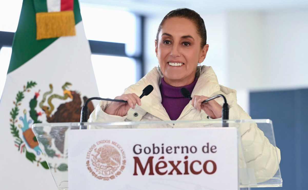 La presidenta Claudia Sheinbaum en conferencia de prensa en Tamaulipas. Foto: Presidencia