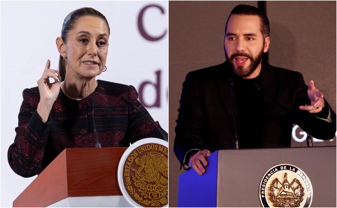 La presidenta Claudia Sheinbaum y su homólogo salvadoreño Nayib Bukele. Foto: Hugo Salavador y AFP