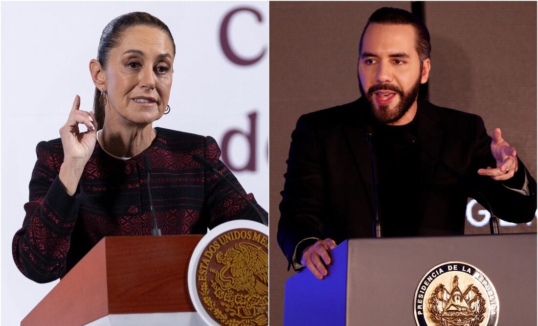 La presidenta Claudia Sheinbaum y su homólogo salvadoreño Nayib Bukele. Foto: Hugo Salavador y AFP