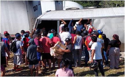 ¡Otra vez! Reportan nuevo acto de rapiña en Campeche; camión con vinos y licores se impacta contra auto y la gente se lleva todo