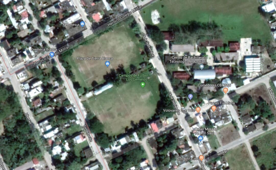Vista aérea de los "Campos gemelos" donde las 5 personas asistieron a un partido de la Liga de Veteranos de futbol. (FOTO: Google maps)