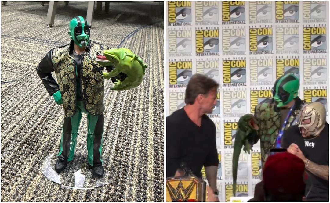 Mattel se une a la WWE con figuras de la Lucha Libre AAA; así luce el luchador Mr. Iguana presentado en el panel de al Comic-Con de San Diego. Foto: WWE